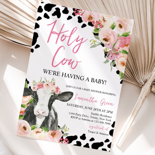 Invitation Fête de Bébé Fille Vache Sainte (Créateur téléchargé)