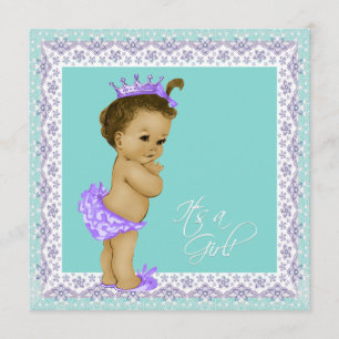 Invitation Fête de bébé fille vintage bleu sarcelle et lavand