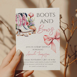 Invitation Fête de bébé fille Western Rose Bottes et Rubans