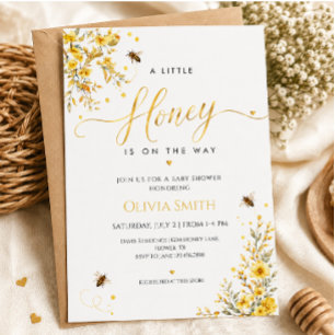 Invitation Fête de Bébé Fleur Aquarelle Jaune Abeille à Miel