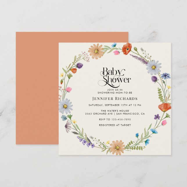 Invitation Fête de Bébé Fleur d'Anémone Fleur Sauvage Jardin (Devant / Derrière)