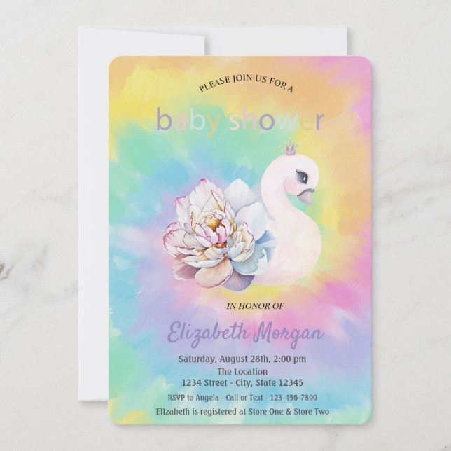 Invitation Fête de bébé Fleur de Cygne Adorable Tie Dye  (Devant)