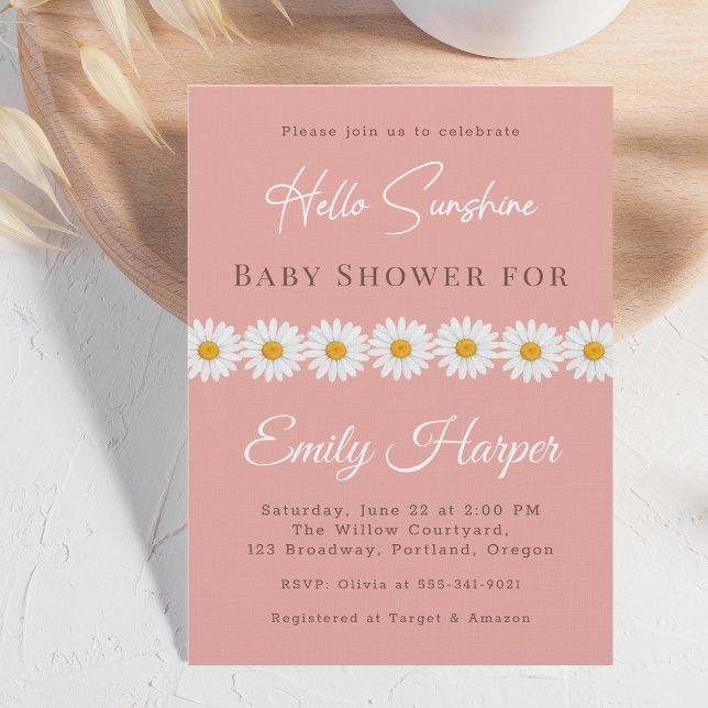 Invitation Fête de Bébé Fleur de Daisy Rose Tendresse Bonjour (Créateur téléchargé)