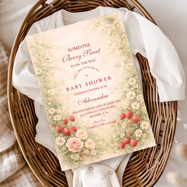 Invitation Fête de Bébé Fleur de Fraisier (Créateur téléchargé)