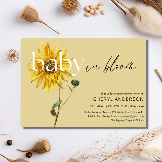 Invitation Fête de Bébé Fleur de Tournesol Bébé en Fleur  (Sunflower Baby in Bloom Baby Shower Party Invitation)