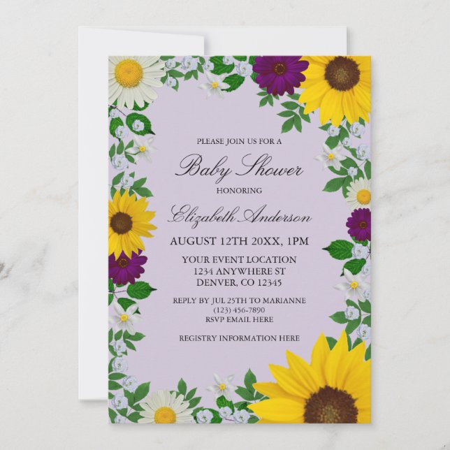 Invitation Fête de bébé Fleur de Tournesol Rustique (Devant)