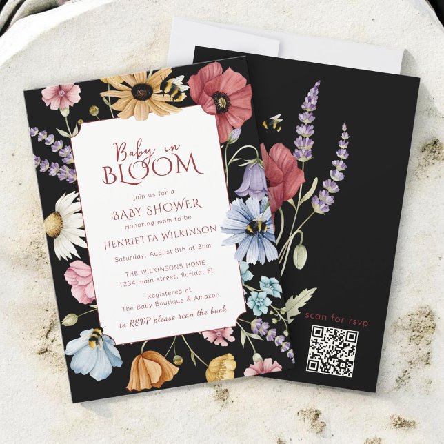 Invitation Fête de Bébé Fleur Fleurale Bébé en Fleur RSVP QR (Créateur téléchargé)