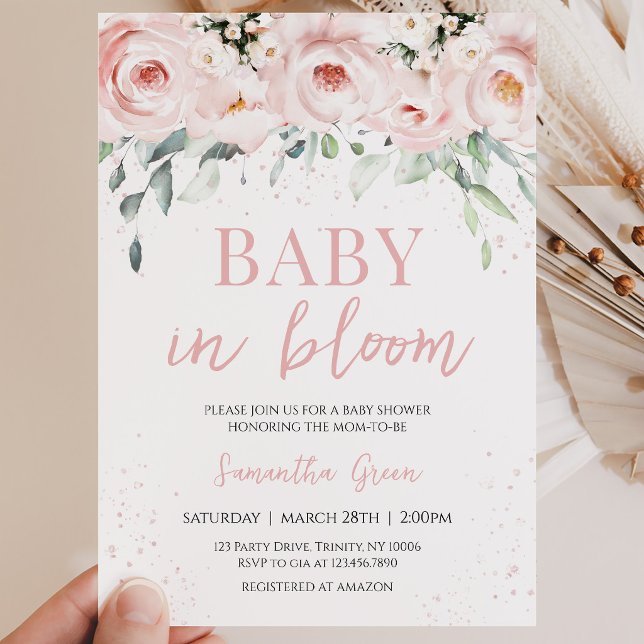 Invitation Fête de Bébé Fleur Rose (Créateur téléchargé)