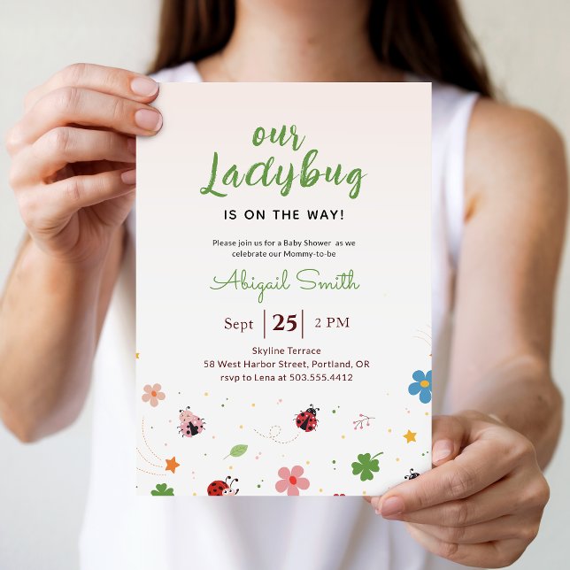 Invitation Fête de Bébé Fleur Sauvage Coccinelle Fille (Créateur téléchargé)