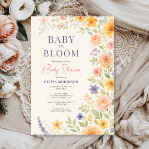 Invitation Fête de Bébé Fleur Sauvage Florale Baby In Bloom