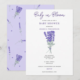 Invitation Fête de Bébé Fleur Sauvage Mauve Lavande en Fleur