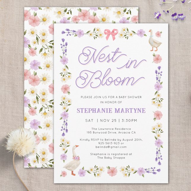 Invitation Fête de Bébé Fleur Sauvage Nid d'Oie en Fleur (Créateur téléchargé)