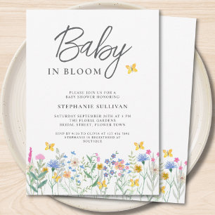 Invitation Fête de bébé Fleur Sauvage Papillons Baby Shower