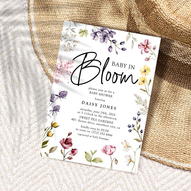 Invitation Fête de bébé Fleur Sauvageonne (Créateur téléchargé)