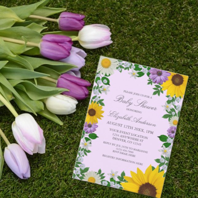 Invitation Fête de Bébé Fleurale Bébé Tournesol Rustique (Créateur téléchargé)