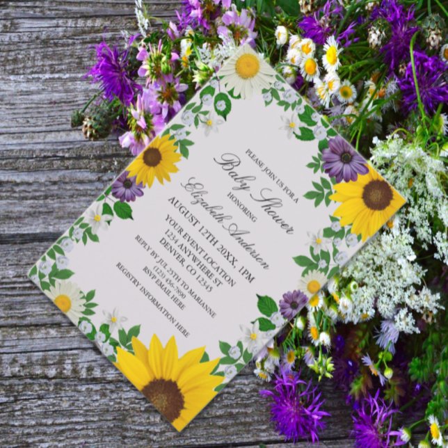 Invitation Fête de Bébé Fleurale Bébé Tournesol Rustique (Créateur téléchargé)