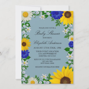 Invitation Fête de Bébé Fleurale Tournesol Rustique Marguerit