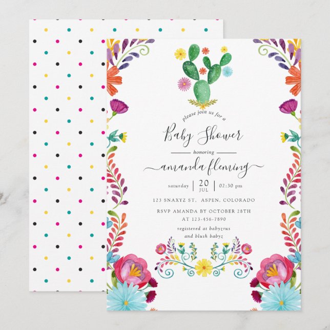 Invitation Fête de Bébé Fleurie Aquarelle Colorée (Devant / Derrière)