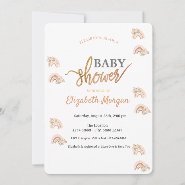 Invitation Fête de bébé Fleurs Bohème Arc-en-ciel Aquarelle  (Devant)