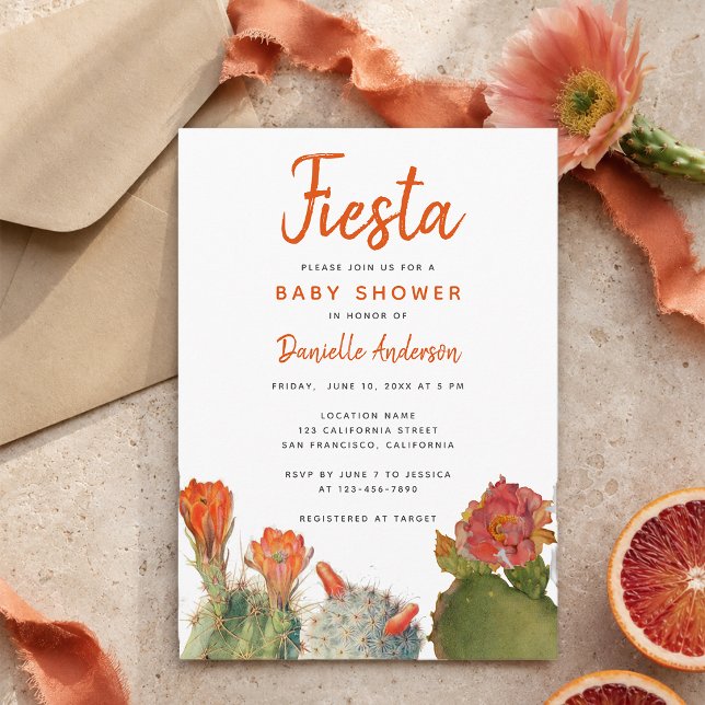 Invitation Fête de Bébé Fleurs de Cactus Rouges Aquarelle (Créateur téléchargé)