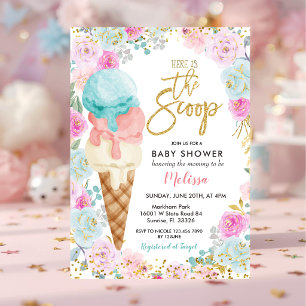 Invitation Fête de Bébé Fleurs Pastel Crème Glacée Colorée