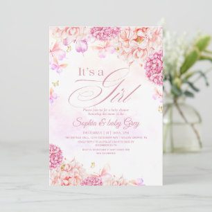Invitation Fête de Bébé Fleurs Rose Blush