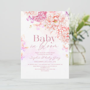 Invitation Fête de Bébé Fleurs Rose Pâle