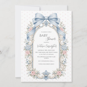 Invitation Fête de bébé fleurs roses vintage à pois