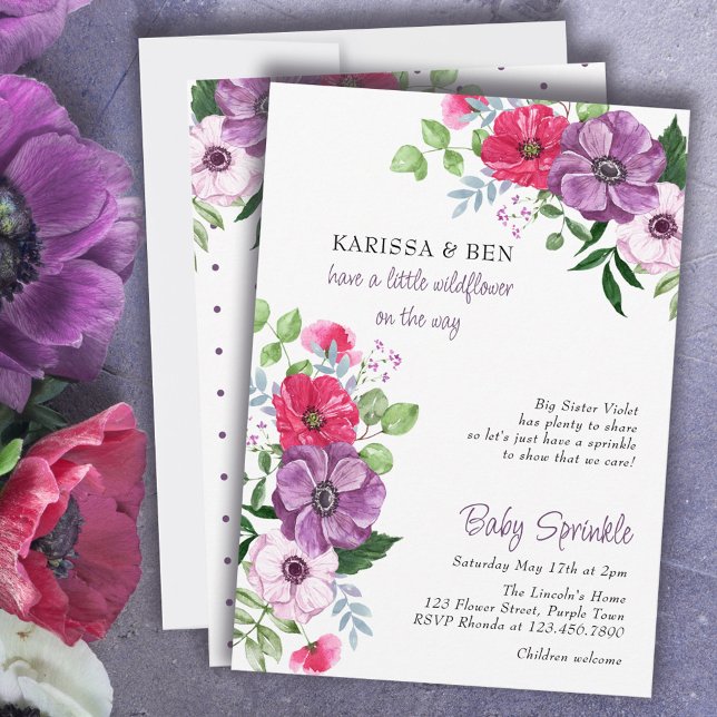 Invitation Fête de Bébé Fleurs Violettes Roses Florales (Créateur téléchargé)