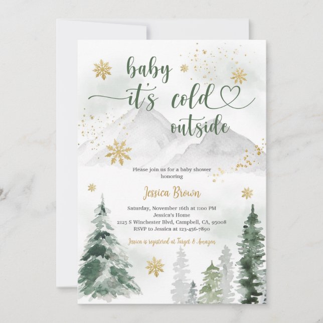 Invitation Fête de Bébé Flocon de Neige d'Hiver (Devant)