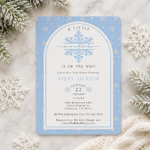 Invitation Fête de Bébé Flocon de Neige Minuscule Hiver Bleu