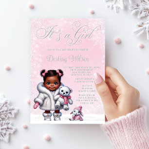 Invitation Fête de bébé Flocon de neige rose en hiver