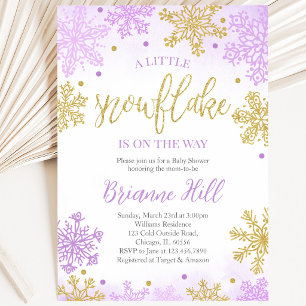 Invitation Fête de Bébé Flocon de Neige Un Peu Violet