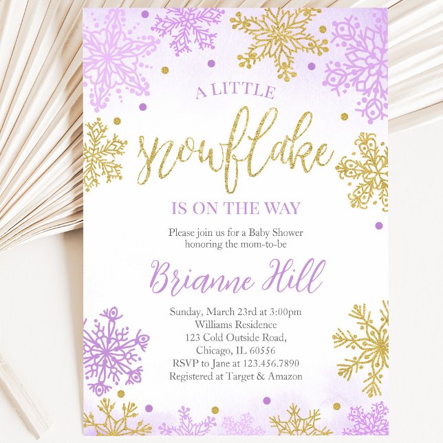 Invitation Fête de Bébé Flocon de Neige Un Peu Violet (Créateur téléchargé)