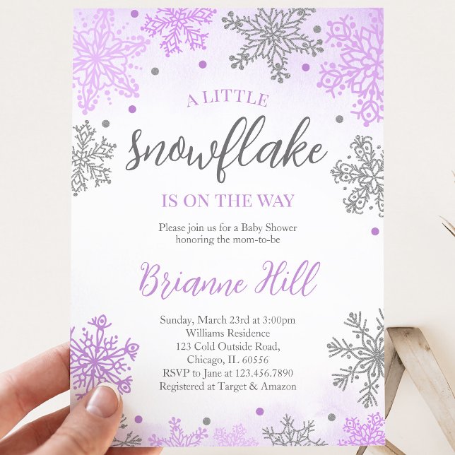 Invitation Fête de Bébé Flocon de Neige Un Peu Violet (Créateur téléchargé)
