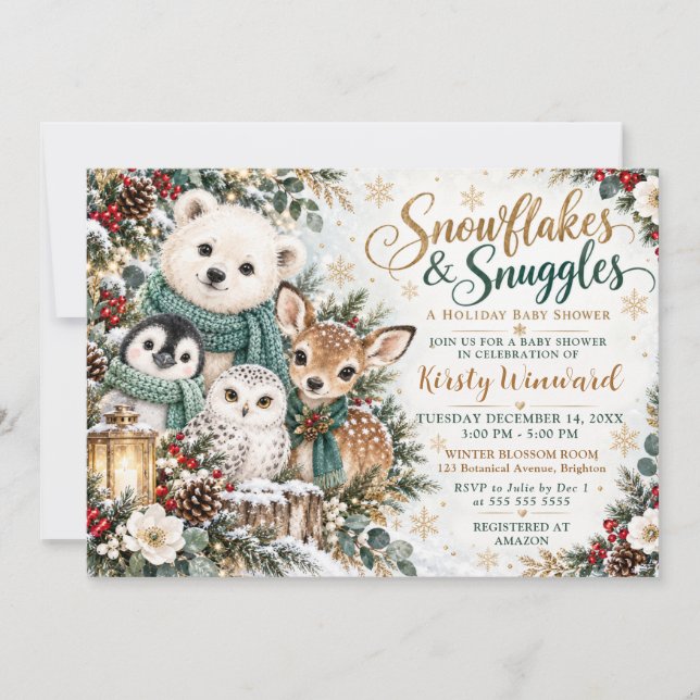 Invitation Fête de bébé Flocons & Câlins (Devant)