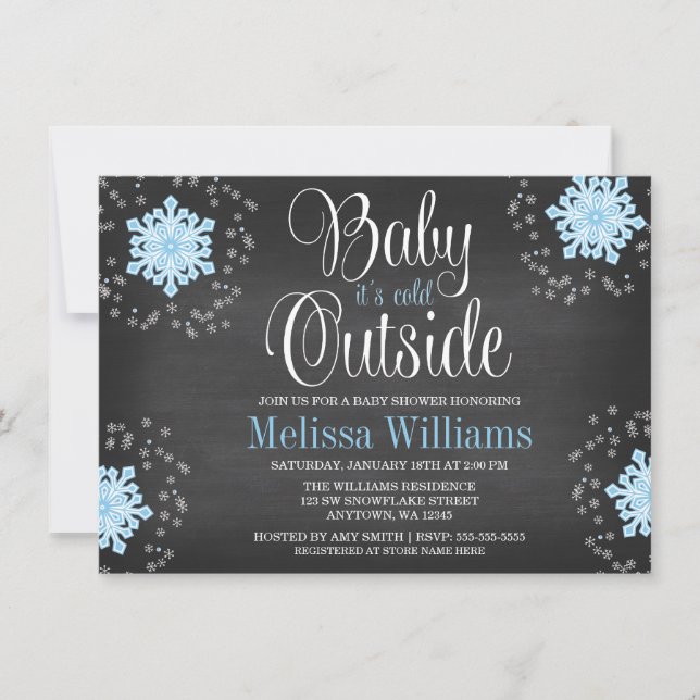 Invitation Fête de Bébé Flocons de Neige Bleus Bébé C'est Fro (Devant)