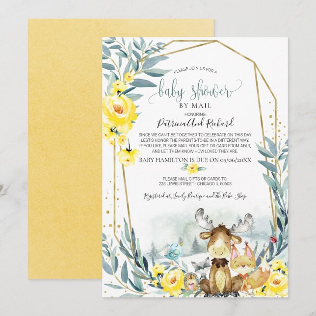 Invitation Fête de Bébé Floral de Bois par la Poste (Devant / Derrière)