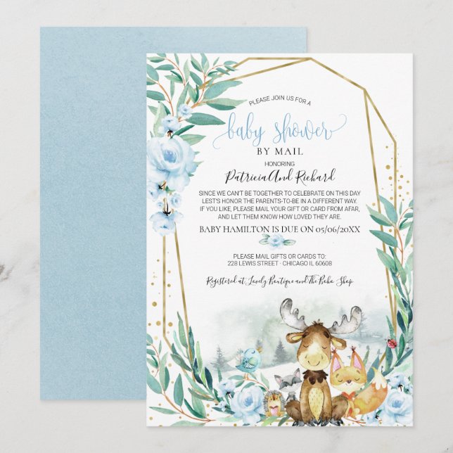 Invitation Fête de Bébé Floral de Bois par la Poste (Devant / Derrière)