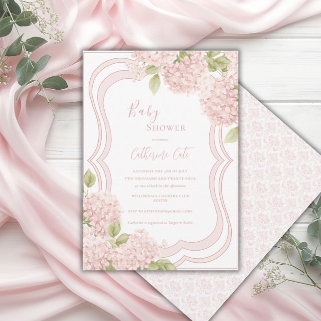 Invitation Fête de bébé Floral Élégant Rose Hydrangea (Créateur téléchargé)
