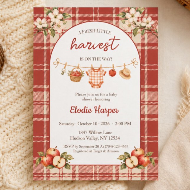 Invitation Fête de Bébé Floral Frais Récolte Rustique aux Pom (Créateur téléchargé)