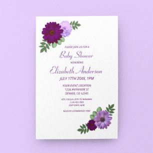 Invitation Fête de bébé florale au pivoine pourpre