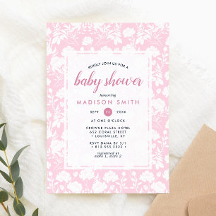 Invitation Fête de bébé florale au pivoine rose