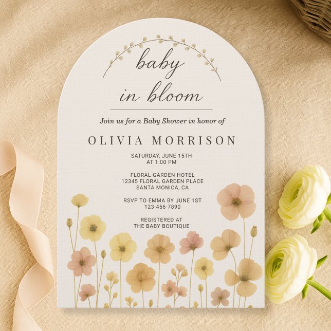 Invitation Fête de Bébé Florale Boho Baby En Fleur (Créateur téléchargé)