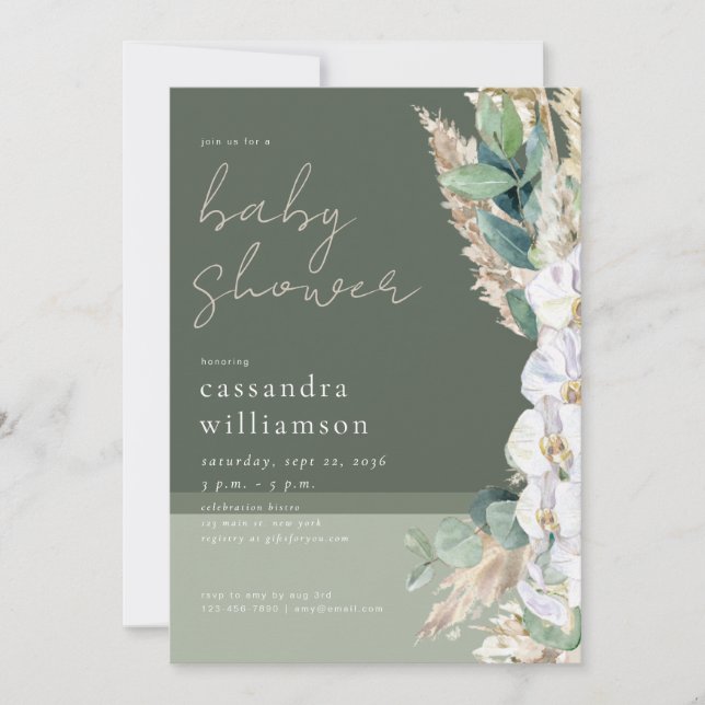 Invitation Fête de bébé florale boho Herbe des Pampas  (Devant)