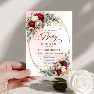 Invitation Fête de Bébé Florale Bourguignonne Bohème Intempor