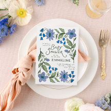 Fête de bébé florale champêtre bleue et verte