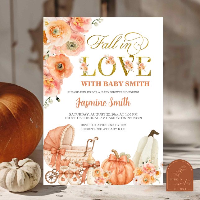 Invitation Fête de Bébé Florale d'Automne Tombez amoureux (Créateur téléchargé)
