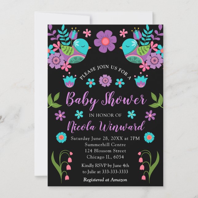 Invitation Fête de Bébé Florale Mexicaine Lumineuse (Devant)