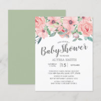 Fête de bébé florale rose saumon et vert sauge